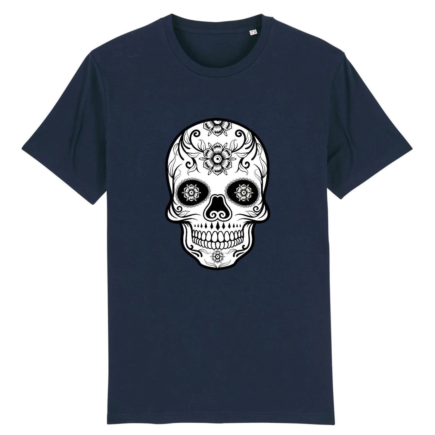 T shirt tete de mort mexicaine blanc noir
