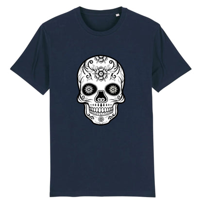 T shirt tete de mort mexicaine blanc noir