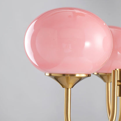 Plafonnier Moderne à 3 ou 5 Têtes - Fini Doré avec Abat-jours Roses en Verre