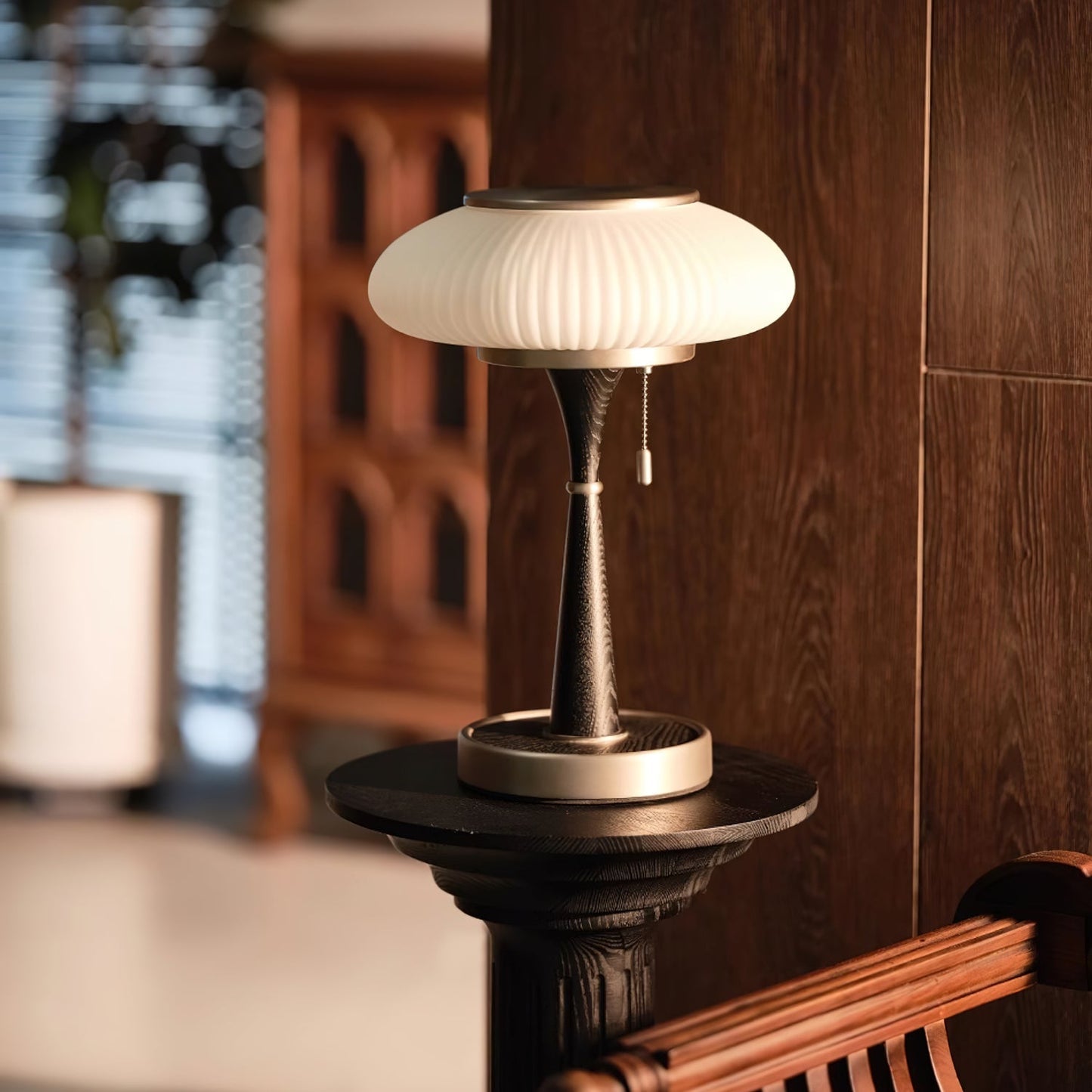 Lampe de Table Matsutake - Design Organique avec Base en Métal, Bois et Verre