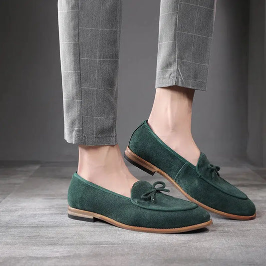 Mocassin daim vert homme