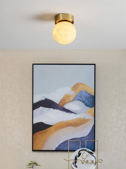 Plafonnier Moon Glow en Albâtre et Laiton - Éclairage LED Doux et Élégant pour Salon et Chambre