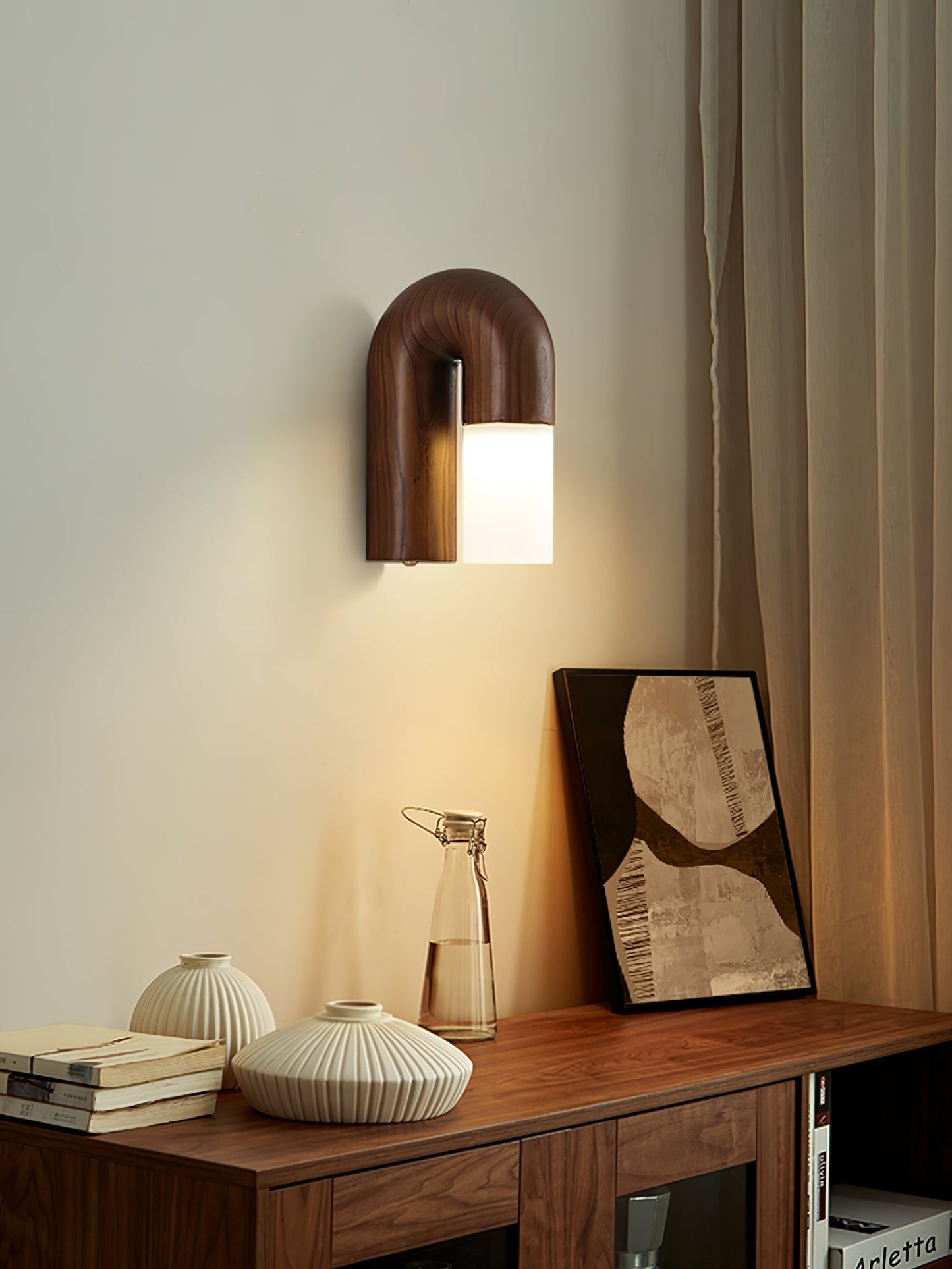 Applique Murale Arcus Wood - Lampe Moderne en Bois et Métal avec Lumière LED Intégrée