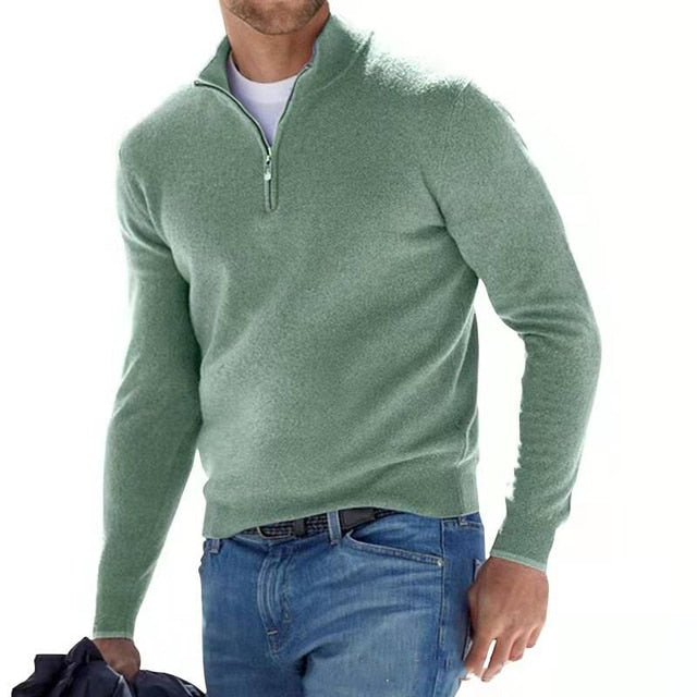 Pull Zippé Col V en Faux Mérinos pour Homme