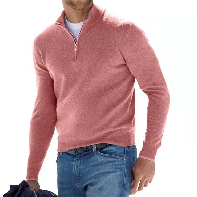 Pull Zippé Col V en Faux Mérinos pour Homme