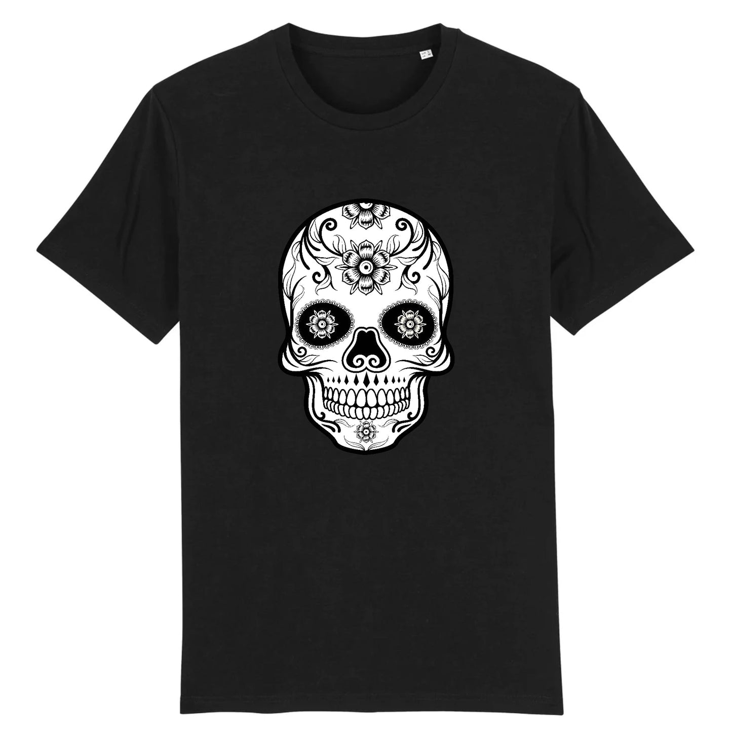T shirt tete de mort mexicaine blanc noir