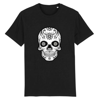 T shirt tete de mort mexicaine blanc noir
