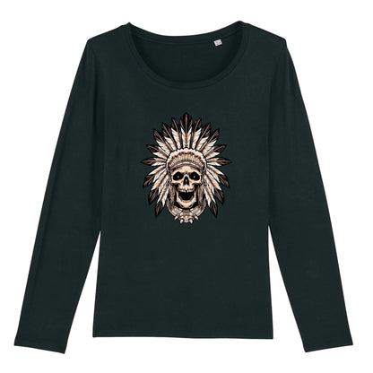 T shirt Manches longues Femme Tête de Mort indienne