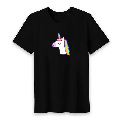 T shirt homme col rond Licorne avec les yeux fermés
