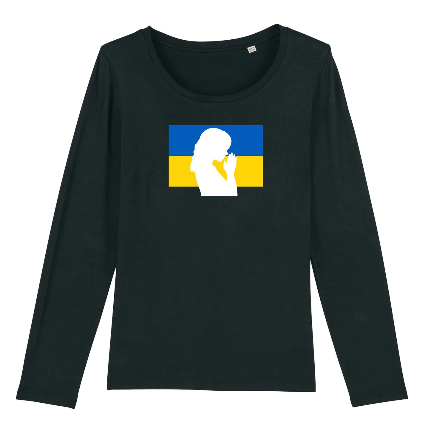 T shirt Manches longues Femme Ukraine Silhouette de Femme en Prière