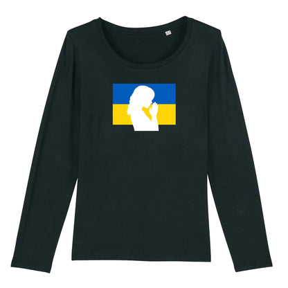 T shirt Manches longues Femme Ukraine Silhouette de Femme en Prière