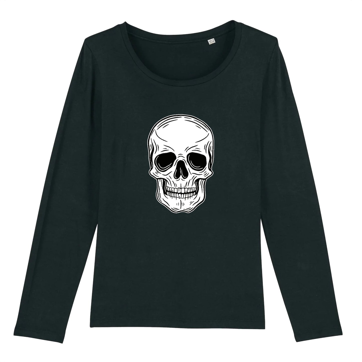 T shirt Manches longues Femme Tête de Mort Blanche