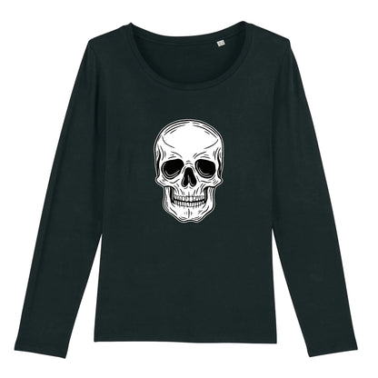 T shirt Manches longues Femme Tête de Mort Blanche
