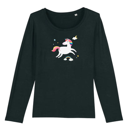T shirt Manches longues Femme Licorne sur les Nuages