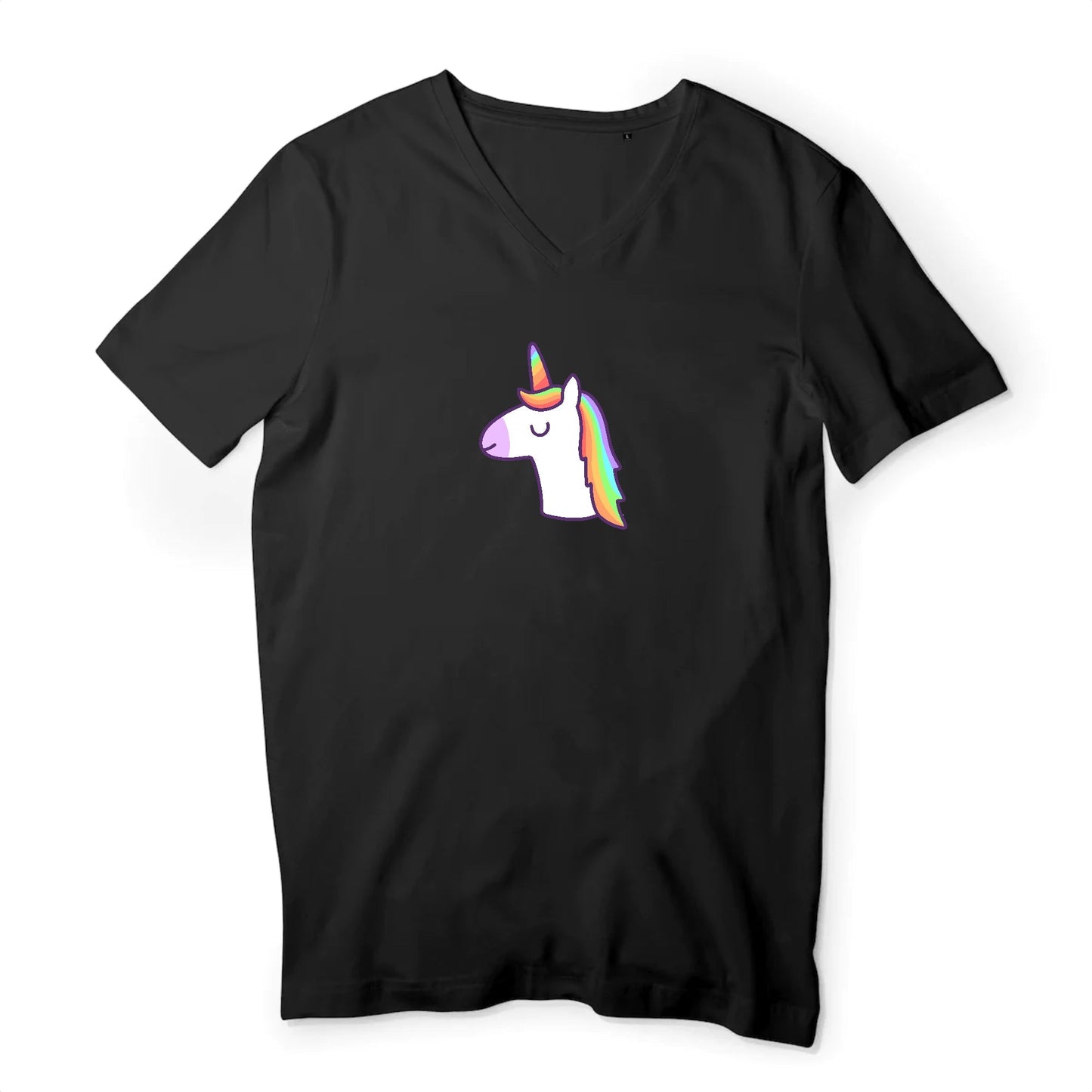 T shirt homme col V Licorne avec les yeux fermés
