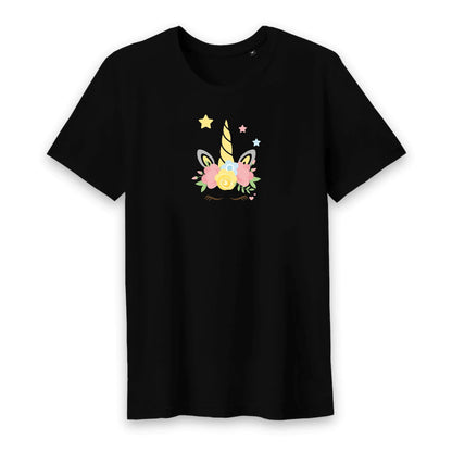T shirt homme col rond Licorne couronne fleurs