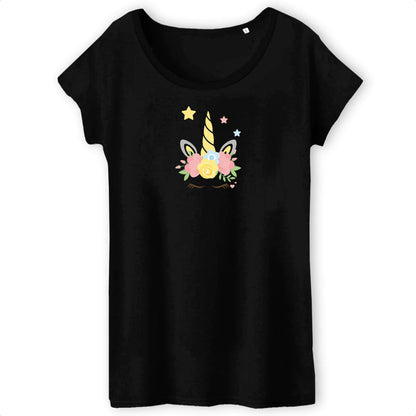 T shirt Femme Licorne couronne fleurs