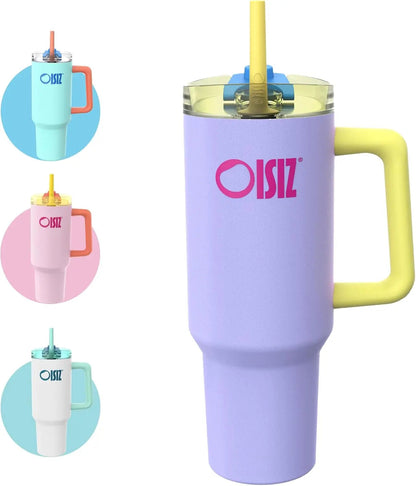 OISIZ Gobelet 1200 ml avec poignée et couvercle à paille à rabat 2 en 1