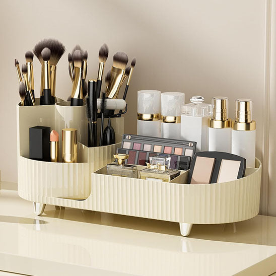 Organisateur maquillage 2 en 1 : compartimenté et rotatif