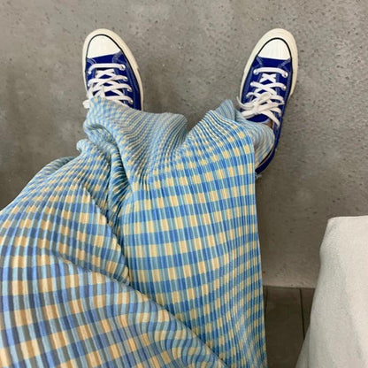 Pantalon a carreau bleu