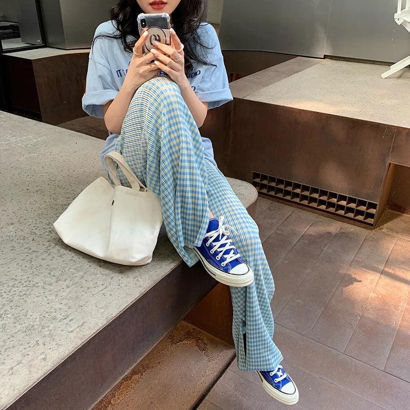 Pantalon a carreau bleu