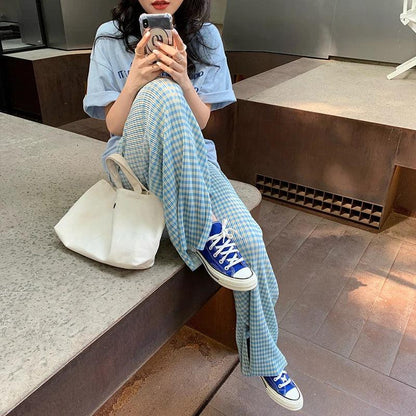 Pantalon a carreau bleu