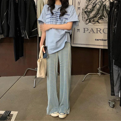 Pantalon a carreau bleu