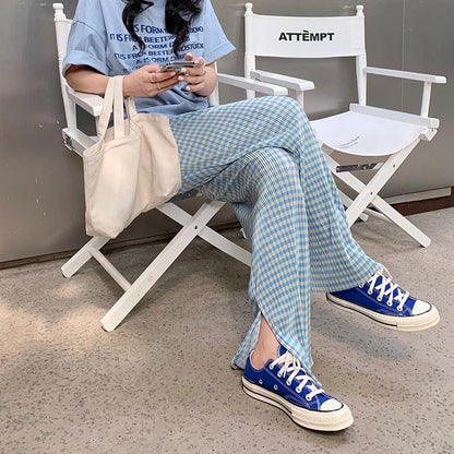 Pantalon a carreau bleu