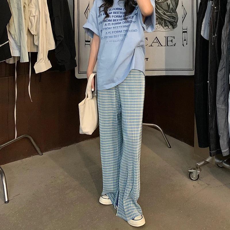 Pantalon a carreau bleu