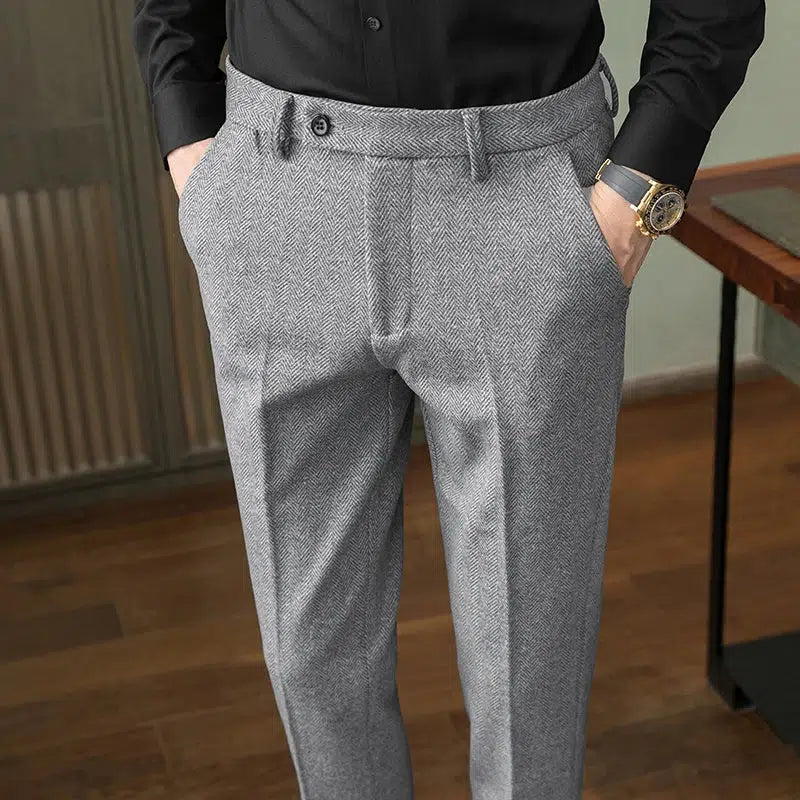 Pantalon en laine gris-Old Money