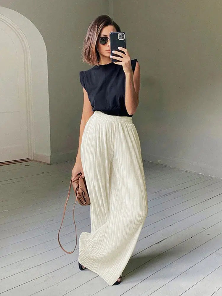 Pantalon palazzo creme