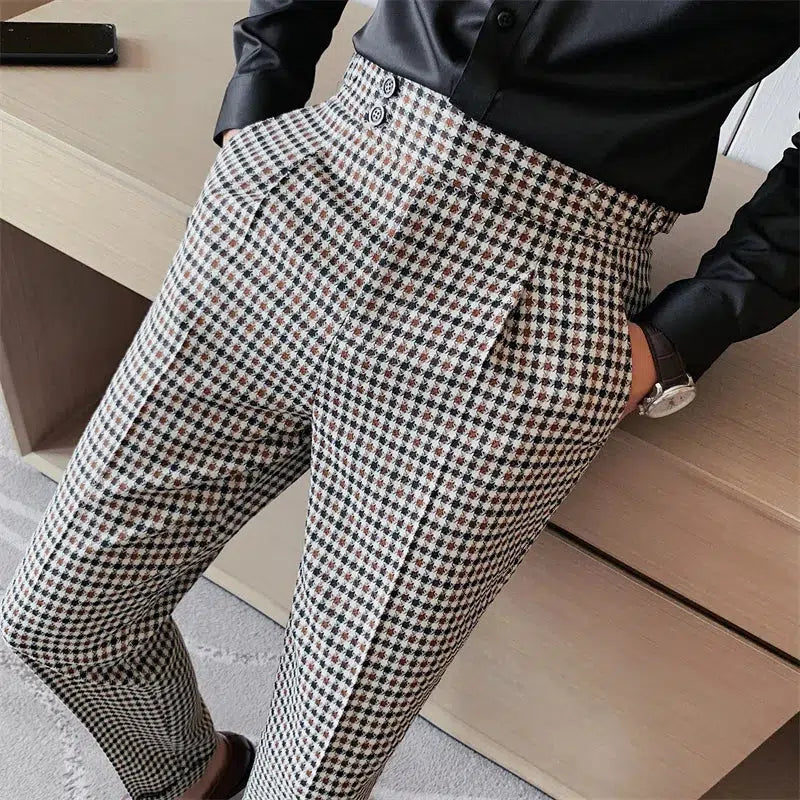 Pantalon pied de poule marron-Old Money