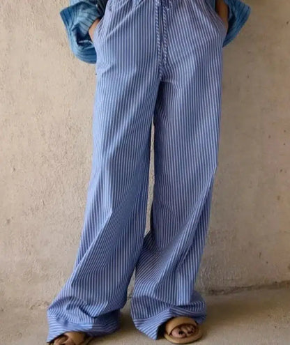 Pantalon rayure bleu blanc