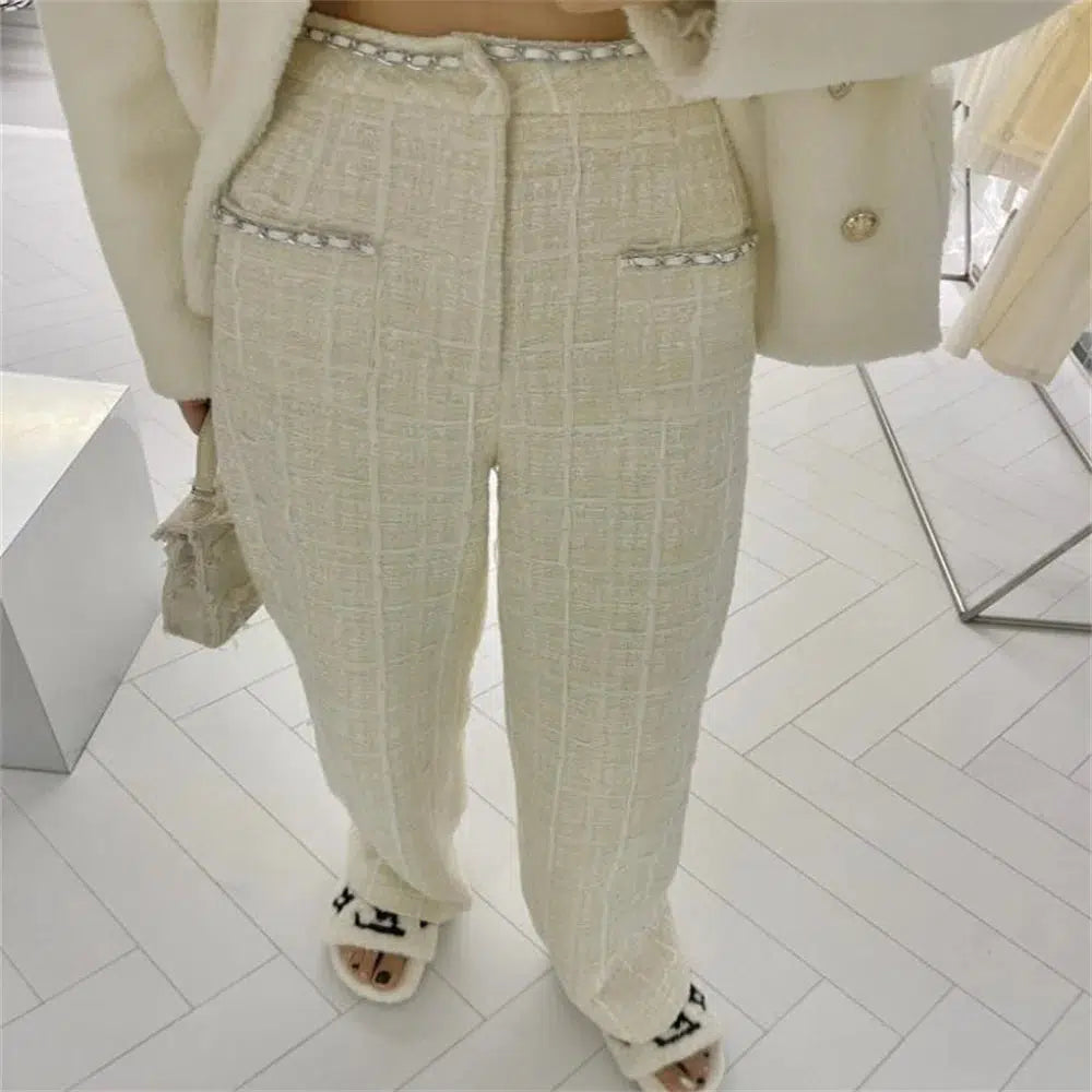 Pantalon tweed beige