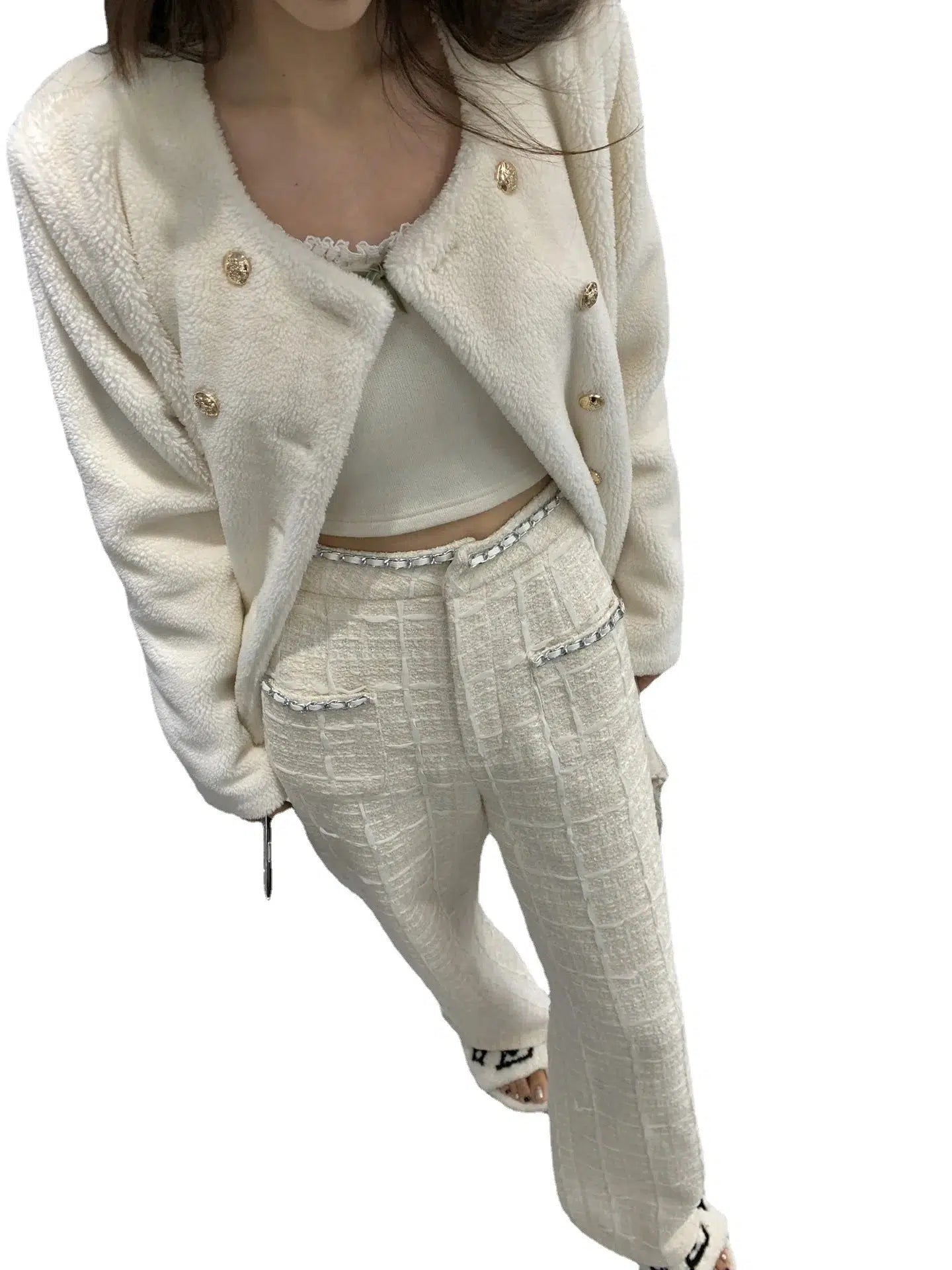 Pantalon tweed beige