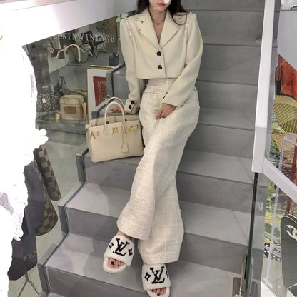 Pantalon tweed beige
