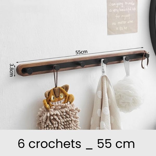 Patere bois design noyer 6 crochets