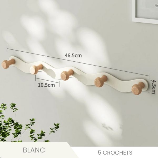 Patère métal bouton bois de hêtre blanc 5 crochets