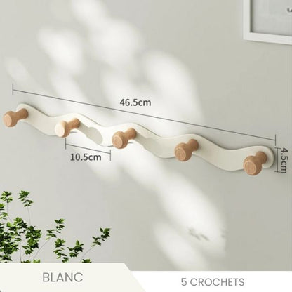 Patère métal bouton bois de hêtre blanc 5 crochets