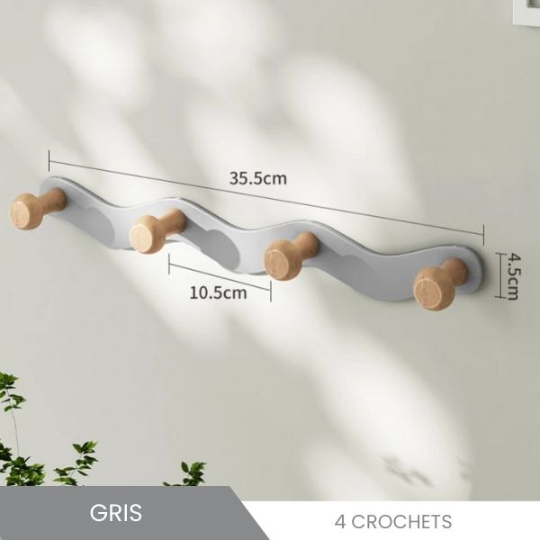 Patère métal bouton bois de hêtre gris 4 crochets