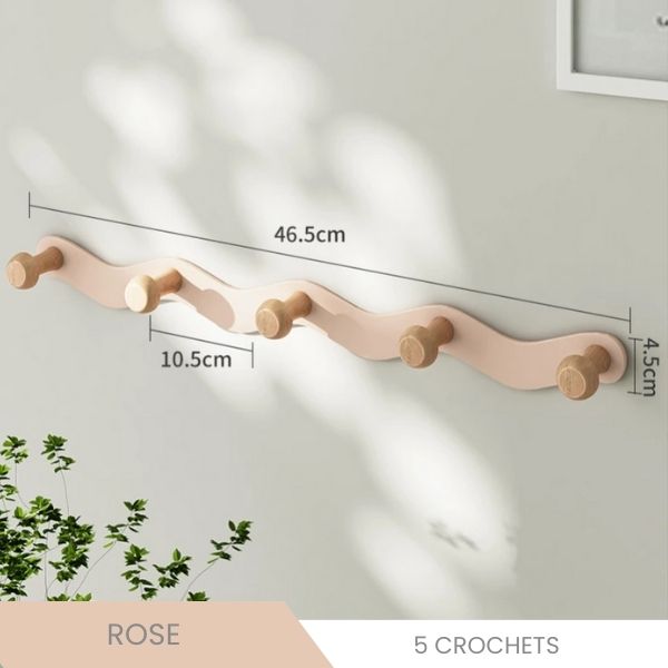 Patère métal bouton bois de hêtre rose 5 crochets