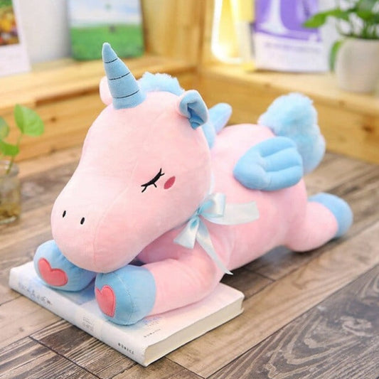 Peluche Licorne Rose Ailes Bleu