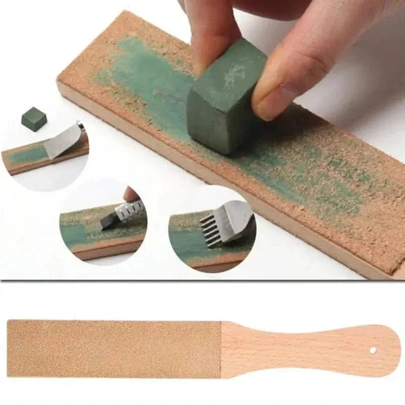 Planche de polissage en cuir à manche en bois