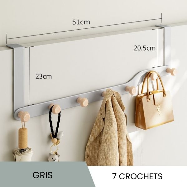 Porte manteau suspendu porte 7 crochets gris