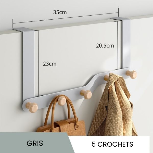 Porte manteau suspendu porte 5 crochets gris