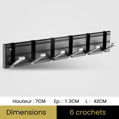 Petit porte manteau 6 crochets noir et argent