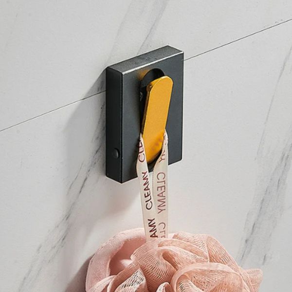 Porte manteau salle de bain noir et doré 1 crochet