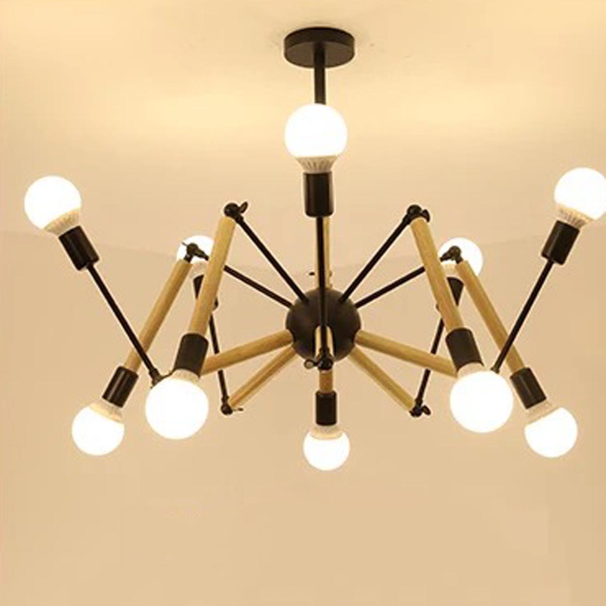 Lustre Moderne Créatif en Fer et Bois 
