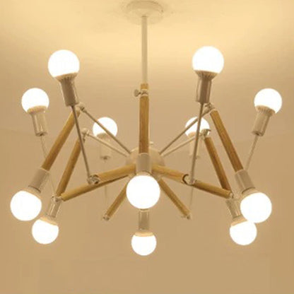 Lustre Moderne Créatif en Fer et Bois 