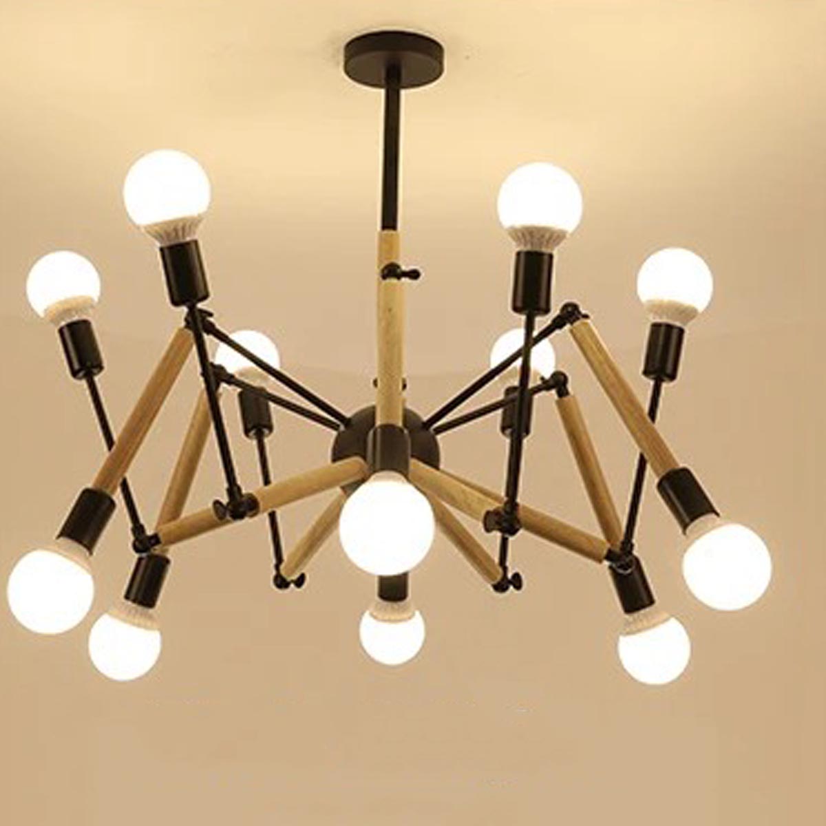 Lustre Moderne Créatif en Fer et Bois 